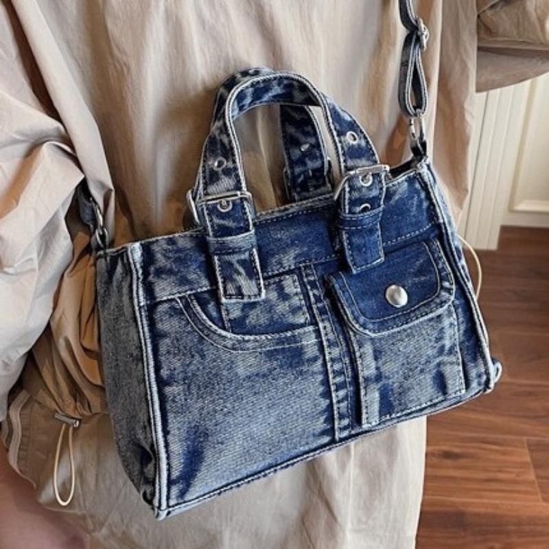 Niche retro versatile denim handbag bag new shoulder messenger bag fashion tote armpit bag