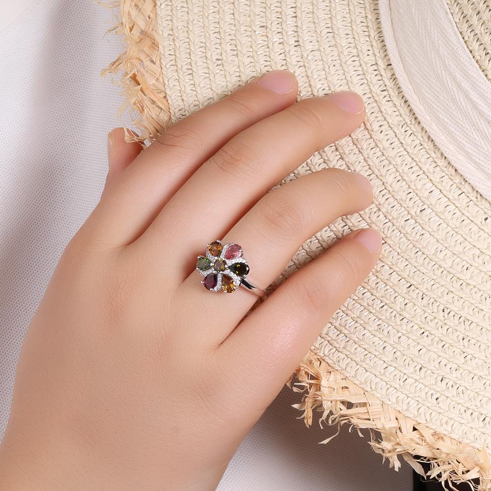 925 Sterling Silver Pendant Necklace Earrings Ring Nautral Colorful Tourmaline Fine Jewelry for Women Nice Gift