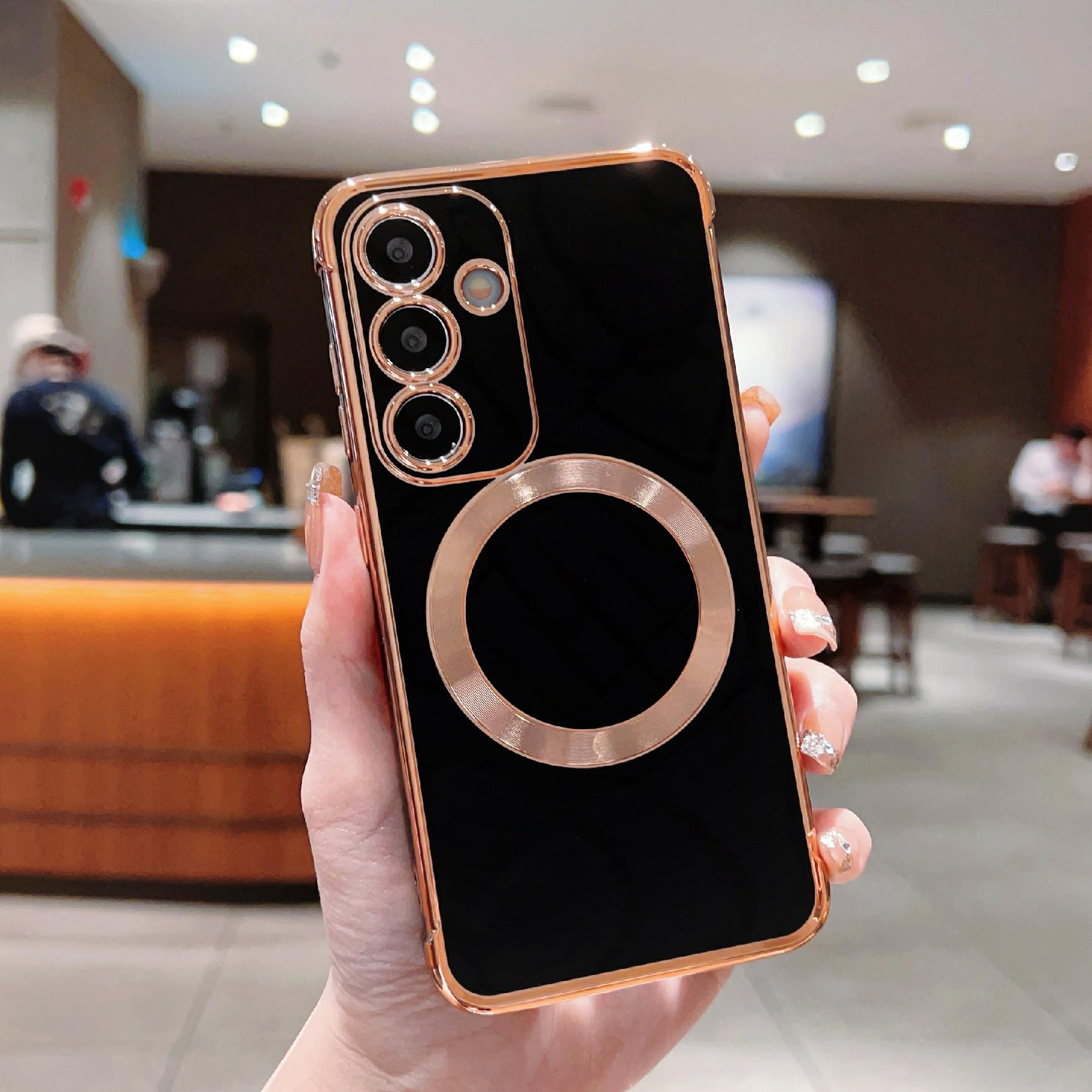 

For Samsung Galaxy S24 Case Compatible with MagSafe Electroplating TPU Phone Cover Black