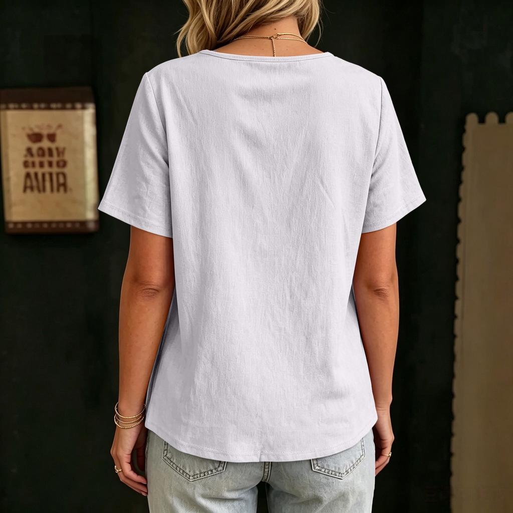 Women Casual V Neck Loose Fit Short Sleeve Blouse Lightweight Soft Fabric Comfortable Summer Top