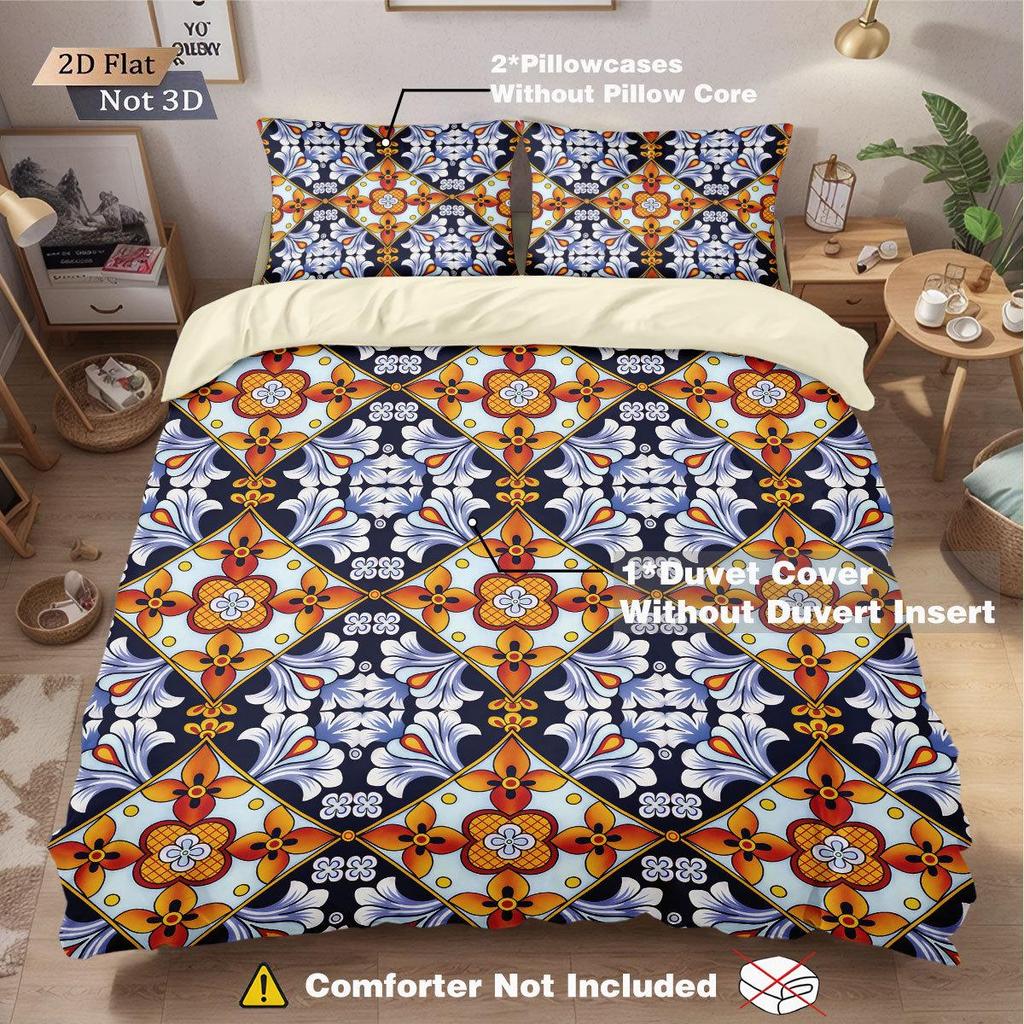 Duvet Cover Set med Keramiskt Kakelmönster - Digitaltryck, 3-delat Sängkläder