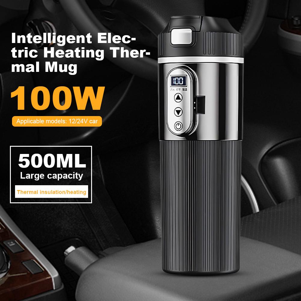 12V/24V Stainless Steel Travel Coffee Mug Warmer Car Heating Cup Digital LCD Display Smart Temperature Sensor Electric Water Cup