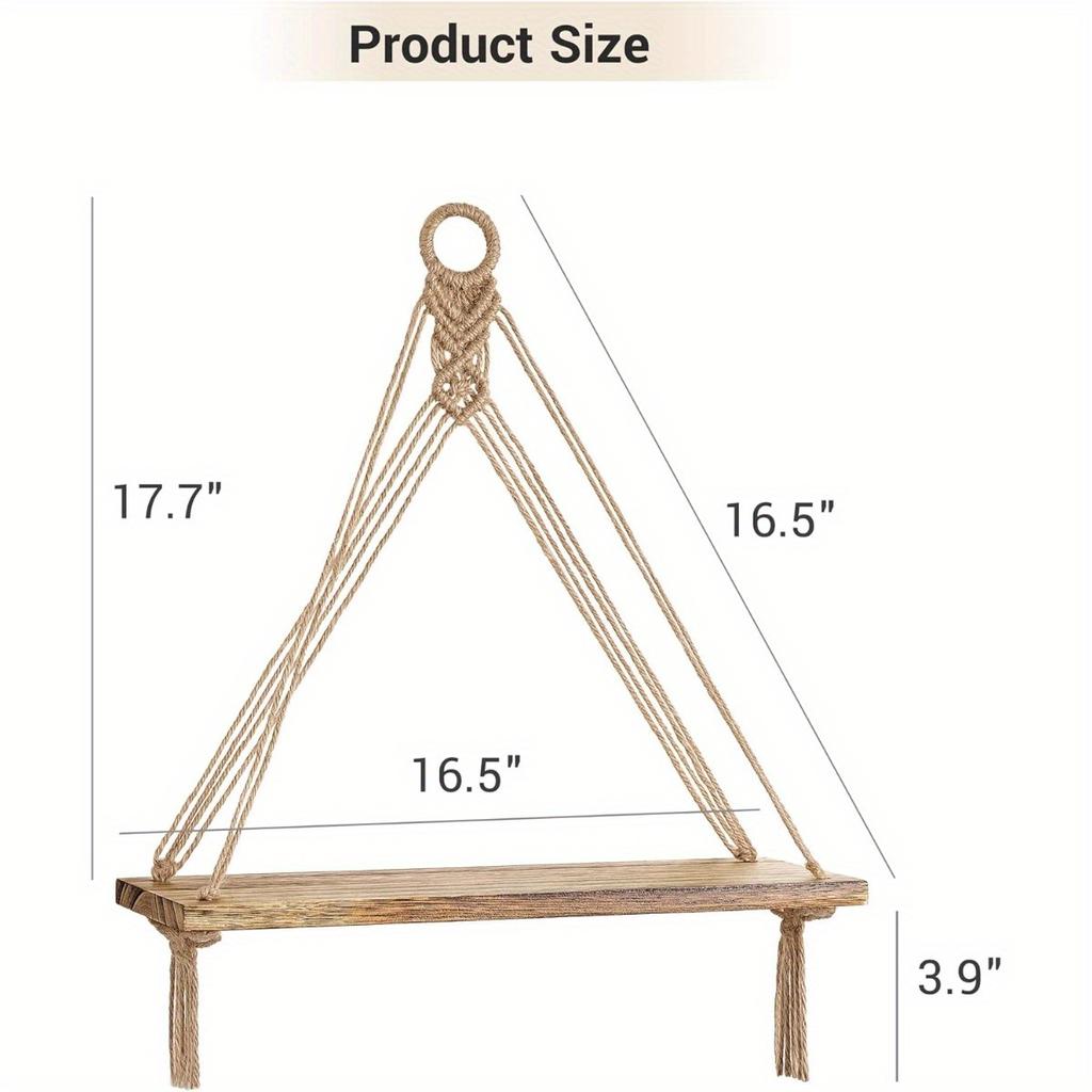 Hanging Shelves Boho Wall Decor 2 pcs Rustic Wood Storage Shelf for Living Room, Display Shelving for Hanging Plants Photos