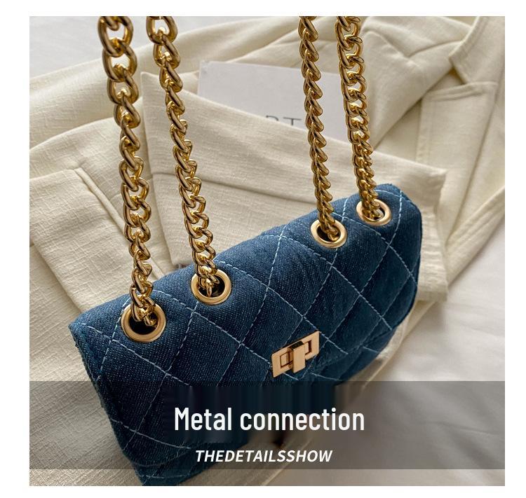 2024 Women's Versatile Denim Canvas Crossbody Bag with Diamond Chain