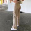GMXIA Women's Fashion Casual Solid Color Print High Waist Pants & Capris