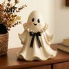 Entryway Halloween Accents Resin Ghost Figurine with Wicker Basket, Cute Tabletop Holiday Party Table Centerpiece Decor, Ornament Organizer