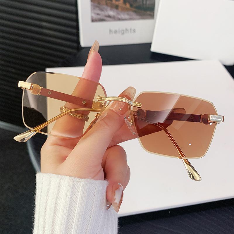 Kajia frameless color-changing sunglasses men's marine slice trimmed wood grain glasses legs square frame sunglasses women's trendy glasses