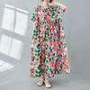 Vintage Blumen Baumwollkleid in Übergröße für Damen Lässig Locker Lang Sommer Kurzarm Neu