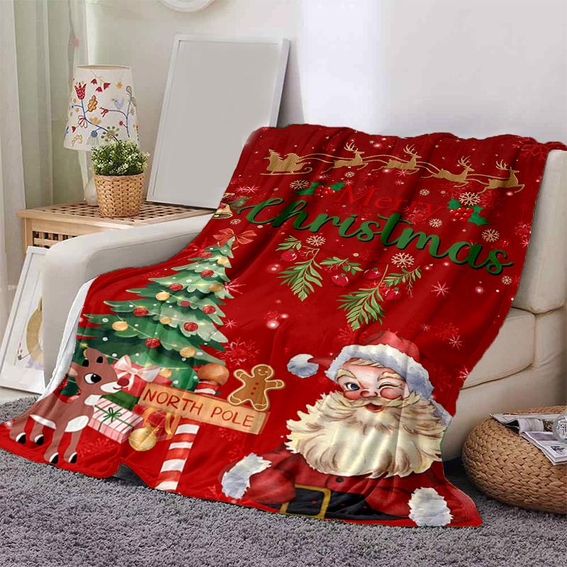 1Pc Christmas Joyful Santa Claus Blanket Soft And Comfortable Casual Warm Camping Travel Christmas Halloween Gift M921372