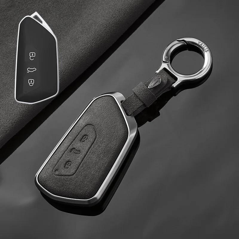 Innenverkleidung aus Aluminiumlegierung, drehbar, passend für VW Volkswagen Golf 8 Mk8 2020, Skoda 3-Tasten-Smart-Fernbedienung, Schlüsselgehäuse-Abdeckungsring