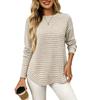 Women's Openwork Waffle Knit Tunic Top Long Sleeve Crew Neck Casual Loose Pullover