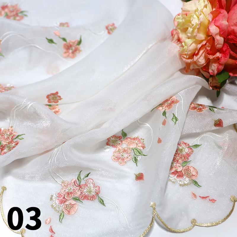 100*45cm Chinese Classical Style Panda Sakura Embroidery Fabric Chiffon DIY Antique Hanfu Stage Costumes Shirts Doll Cloth