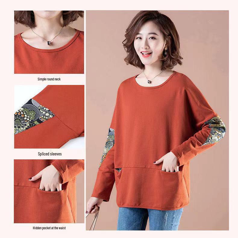 Women's Korean-Style Cotton Long Sleeve Sweatshirt - Loose Fit for Early Autumn.