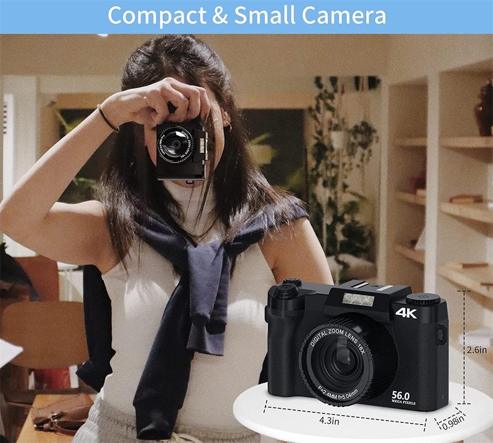 4K Digital Camera 48MP with 3 LCD Screen 16X Zoom Wide Angle & Macro Lens HDMI Output Motion Detection Supports 128GB SD Card