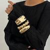 Gold Color Hip Hop Metal Irregular Spring Bangles Punk Wide Cuff Geometric Bracelets Couple Women Men Emo Party Jewelry