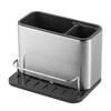 Stainless Steel Kitchen Sink Organizers with Drip Tray Sponge Utensils Storage Holder Metal Texture Suitable for Sink