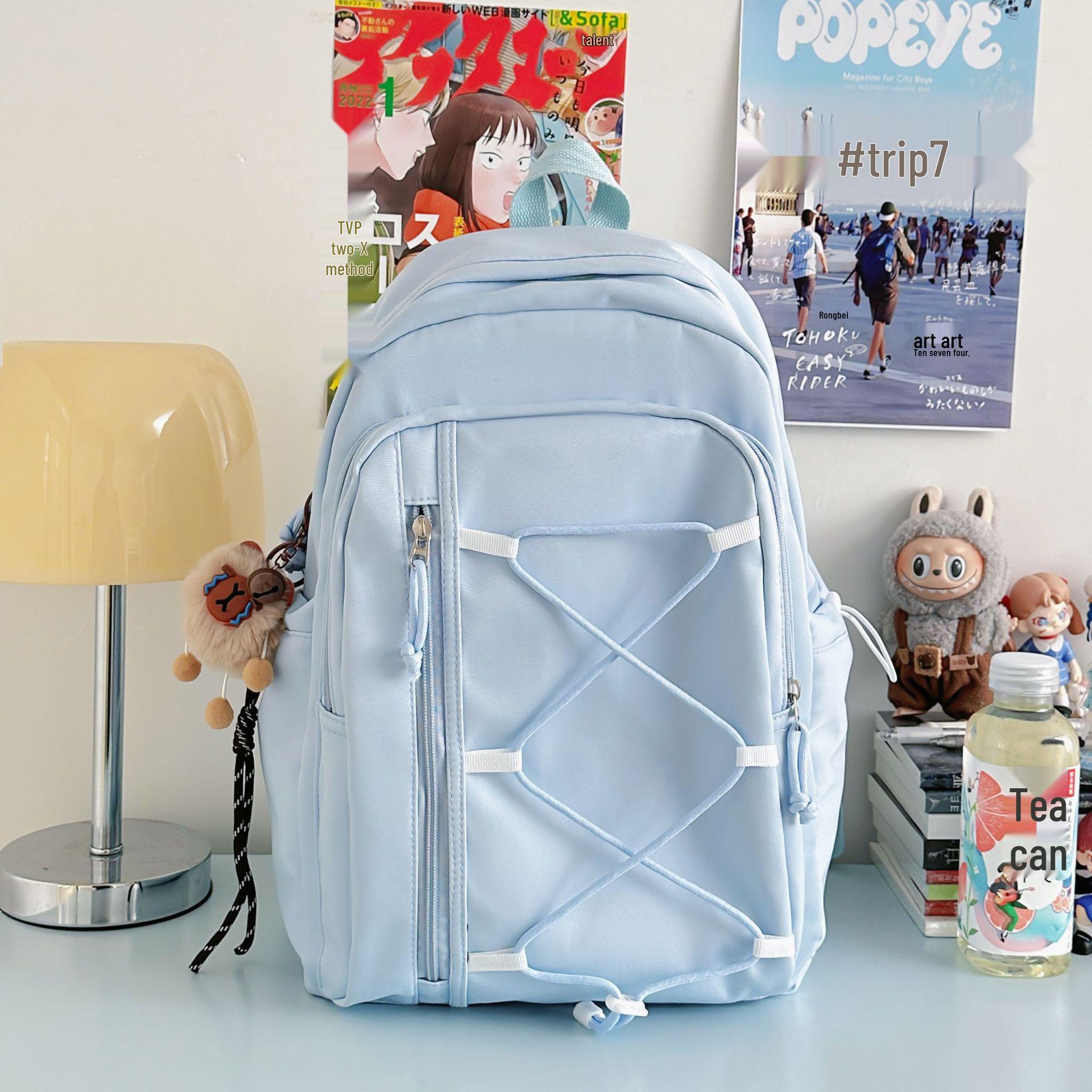 

Рюкзак с завязками в стиле Мори, конфетного цвета: Легкий и Идеальный для Женских Путешествий и Пеших Походов Small without Pendant синий