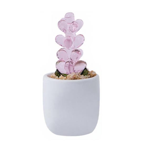 Mini Glass Flower Figurine Hand Blown Faux Crystal Hyacinth Cactus Collectible Ornament for Home Office Tabletop Garden Car Interior Decor