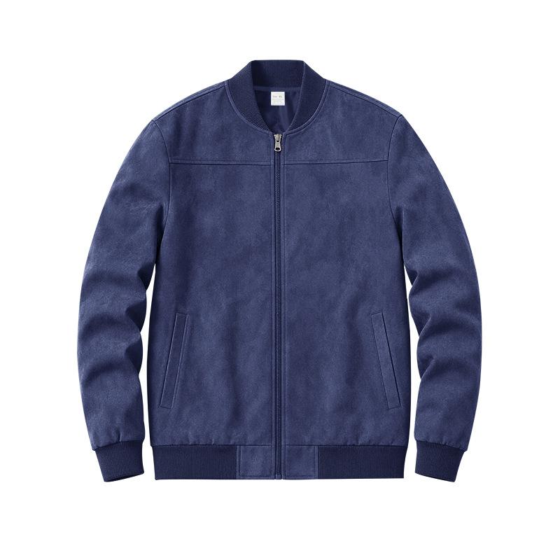 Men Faux Suede Bomber Jacket Zip‑Up Baseball Collar Casual Long Sleeve Outerwear Lightweight Fall Pilot Coat
