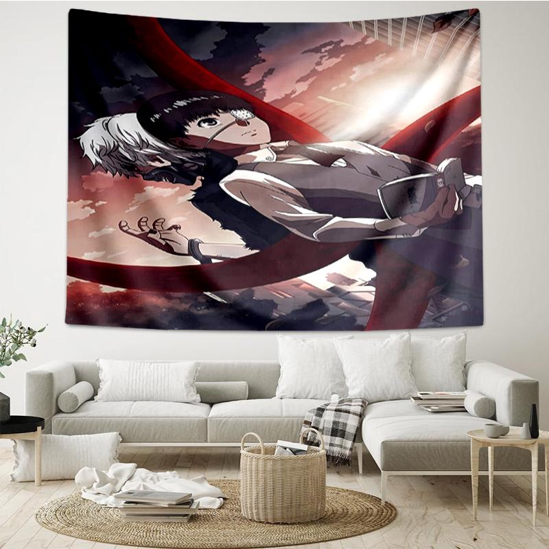 Tokyo-Ghoul Print Tapestry, Backdrop, Easy Setup, Ideal for Bedroom, Office & Living Room, with Aesthetic Wall Hanging Decor.