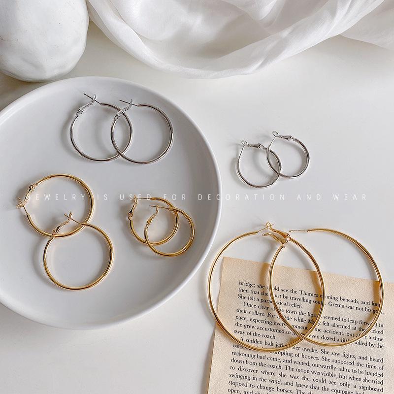Exaggerated Hoop Earrings - European & American Cold Style, 925 Silver Needle, All-Match Metal Ear Jewelry for Women