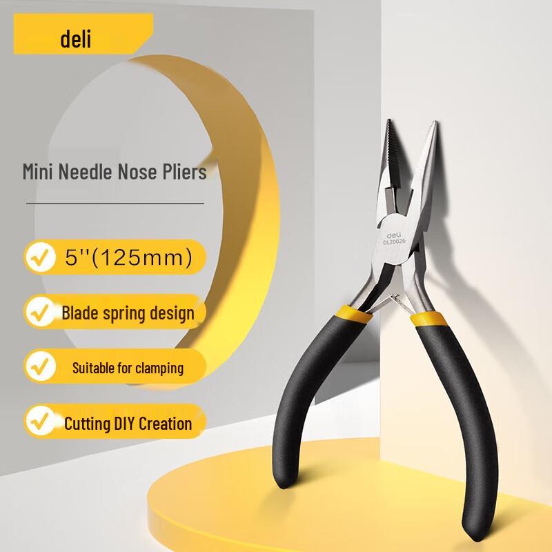 Deli 5-inch High-Carbon Steel Mini Toothed Needle-Nose Pliers