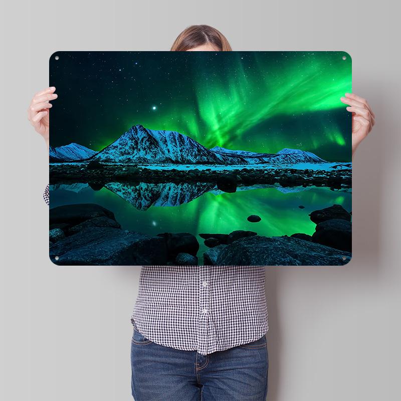 Aurora Borealis Mountains Personalized D Textured Metal Poster Wall Art Vintage Tin Signs for Gaming Room Decoration Cozy House
