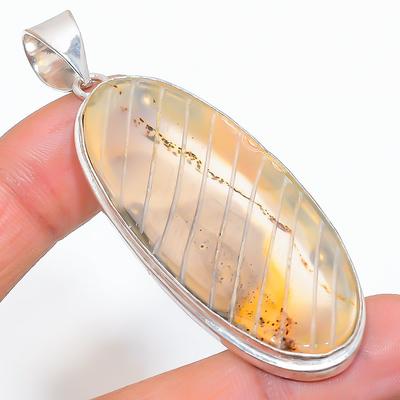 Natural Montana Agate Gemstone Handmade 925 Sterling Silver Pendant 2.80" N3b75