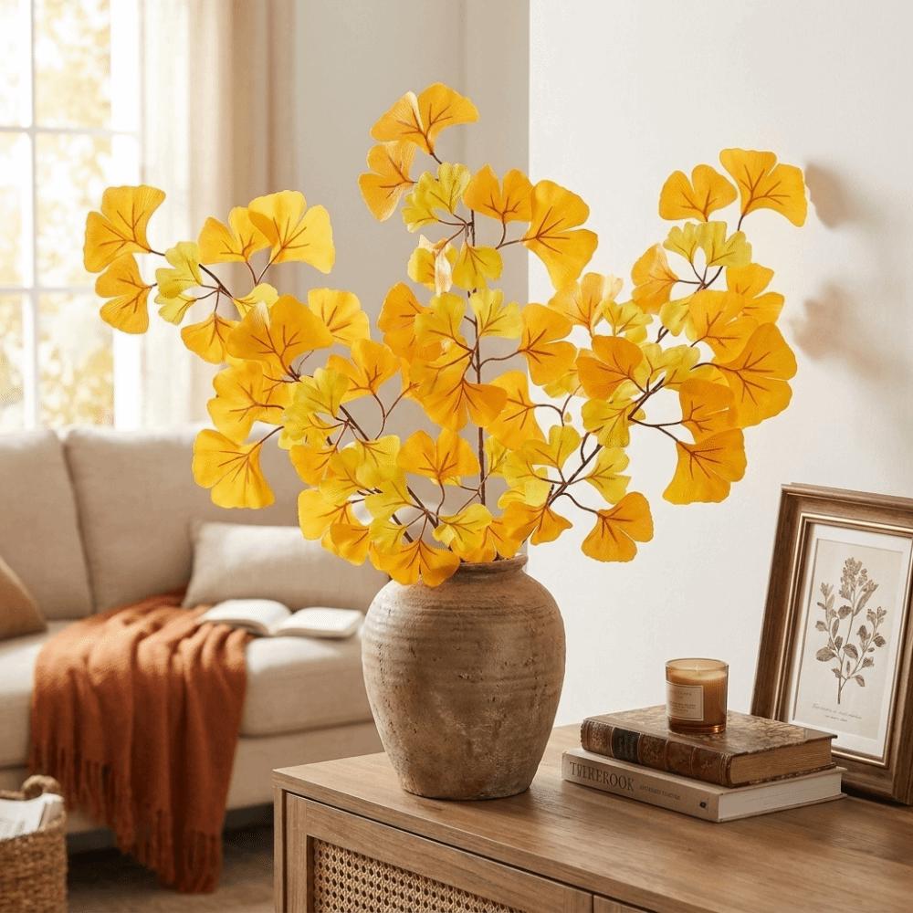 Plastic Simulation Plants 3 Forks Fake Ginkgo Stems Ginkgo Leaf Plant  Living Room
