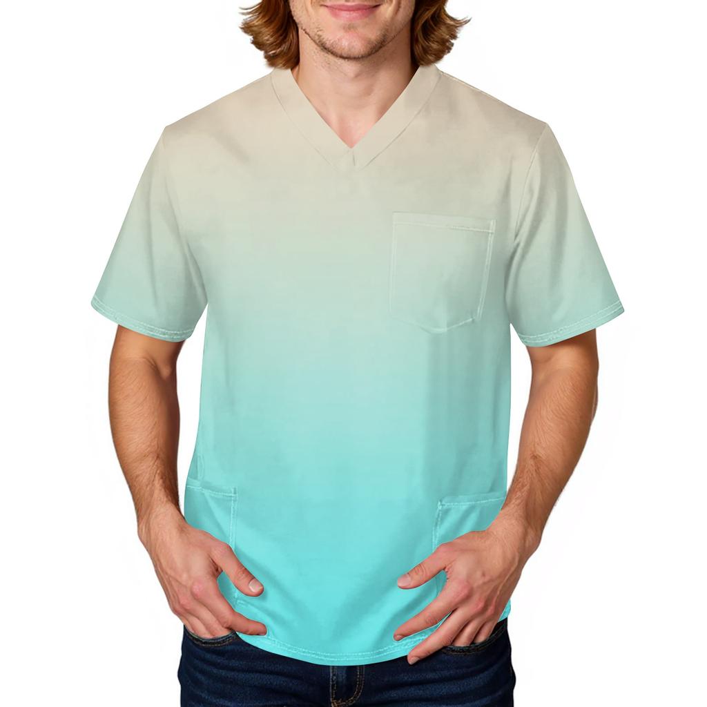 Men's Tie, Gradient Print Top | V,Neck With Pockets, Comfort Fit For ,Care & Daily Work