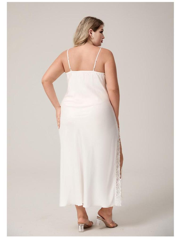 Yaoting European Plus Size Satin Lace Chiffon Camisole Nightgown SQ7005