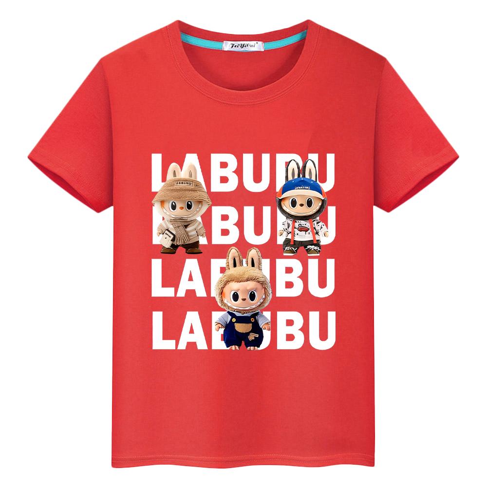 

Футболка labubu для детей, мальчик 10 лет, 100% хлопок, короткие топы в стиле аниме, кавайные топы, футболка pride, одежда для девочек 2000 года, детская одежда для девочек 150 красный