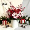 Decorative Plants for Planters Artificial Poinsettia Flowers, Christmas Fake Floral Berry Centerpiece, Fade-Resistant Dieffenbachia Red And White Home