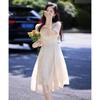 Shangjing Women's Elegant Printed Square Neck A-line Dress