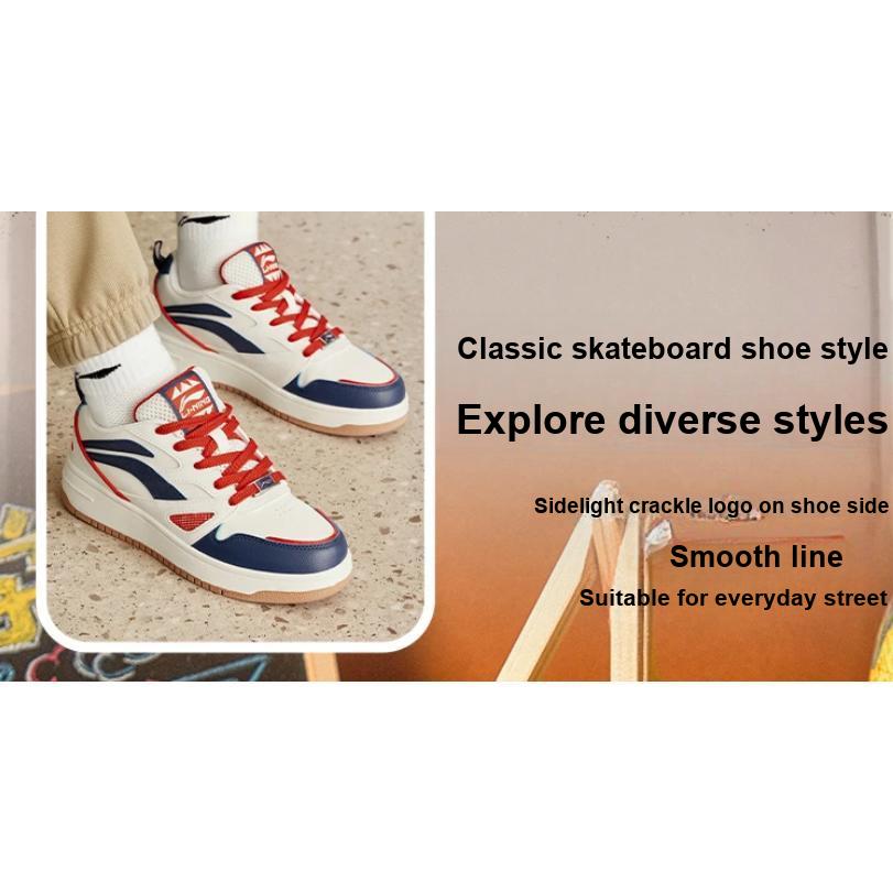 Li-Ning Cloud Non-Slip Shock Absorbing Lightweight Rebound Low-Top Kids Skate Shoes Kids Sneakers Blue White YKCT176-3