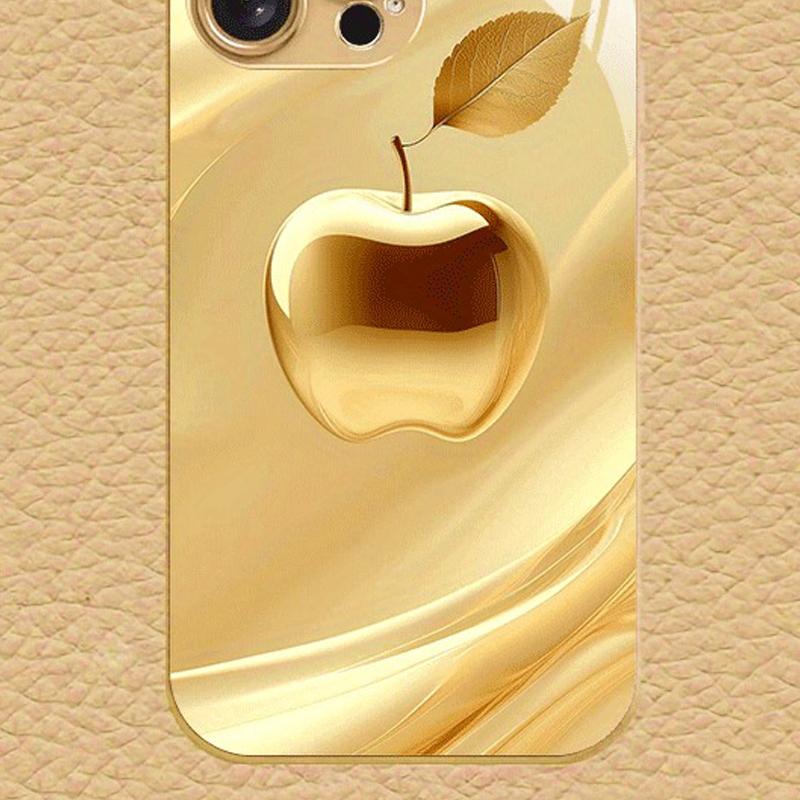 Or de Luxe Motif Apple Peinture Métallique Verre Coque de Téléphone Pour iPhone 17 16 15 14 13 12 11 Pro Max 15 Plus 17 Air 16E Housse