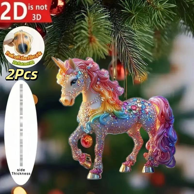 2/3/8Pcs Christmas 2D Flat Acrylic Horse Keychain Pendant Home Decoration Gift Festive Aesthetic Car Hanging Ornament Keychain