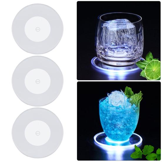 3Pcs LED Glowing Coasters Cup Holder Mat Light Bar Placemat Acrylic Party Drink Backlight Pad Home Kitchen Decor