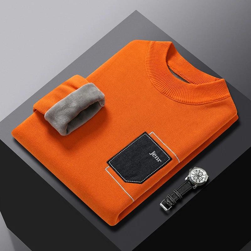 Men's Winter Sweater Warm Fluffy Lining Slim Fit Pullovers Knitwear Men Long Sleeve Men's Clothing