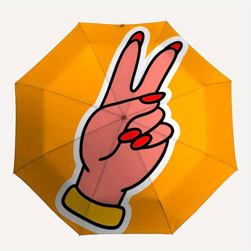 1pc Peace Sign Hand Gesture Folding Umbrella With Excellent UV Protection, 8 Ribs Casual Durable Lightweight Portable Travelling Umbrella Fo