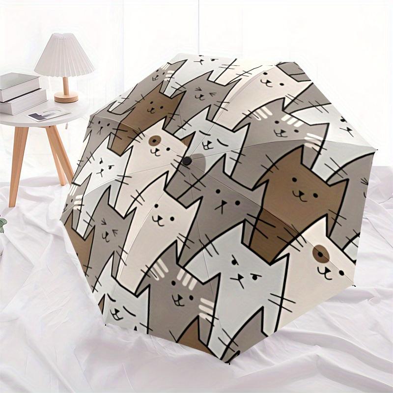 1pc Cat Pattern Automatic Open/close Folding Compact Umbrella, 8-Rib Sturdy Canopy, Lightweight Portable, Everyday Use, Gift, Outdoor Umbrella, Travel