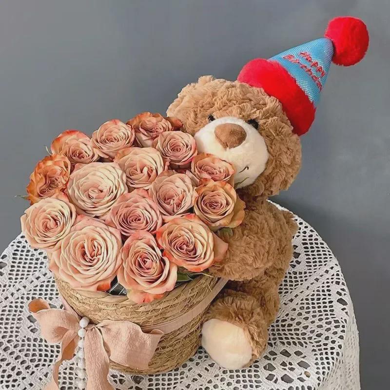 Regalo di San Valentino: Orsetto di Rose & Bouquet di Fiori di Sapone Eterni