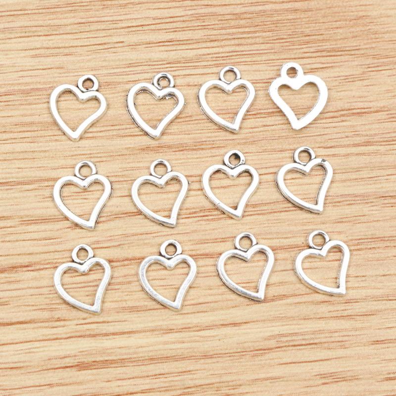 50pcs Small Hollow Heart Charms Pendant 10x8mm Zinc Alloy DIY Jewelry Making Accessories Finding for Necklace Earrings