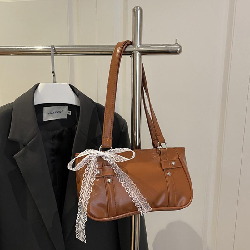 Yogodlns New Fashionable Oil Wax Leather Cylinder Handbag Women's Commuter Crossbody Bag Pure Color Crossbody Bag Retro Style