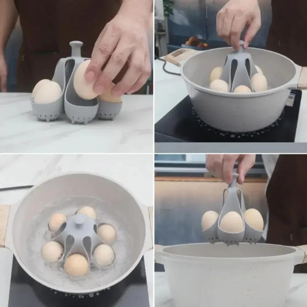 Boiled Egg Holder Silicone Egg Steamer Tray Kitchen Acssories Steamed Eggs Tray Silicone Egg Boiler with Anti-scald Handle