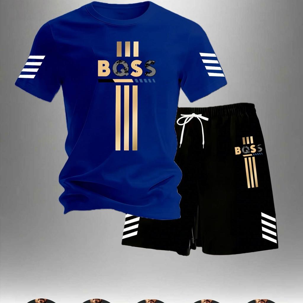 Men's Golden Striped Printed Breathable Suit Cool and Not Sweaty In Summer Casual Sports Suit