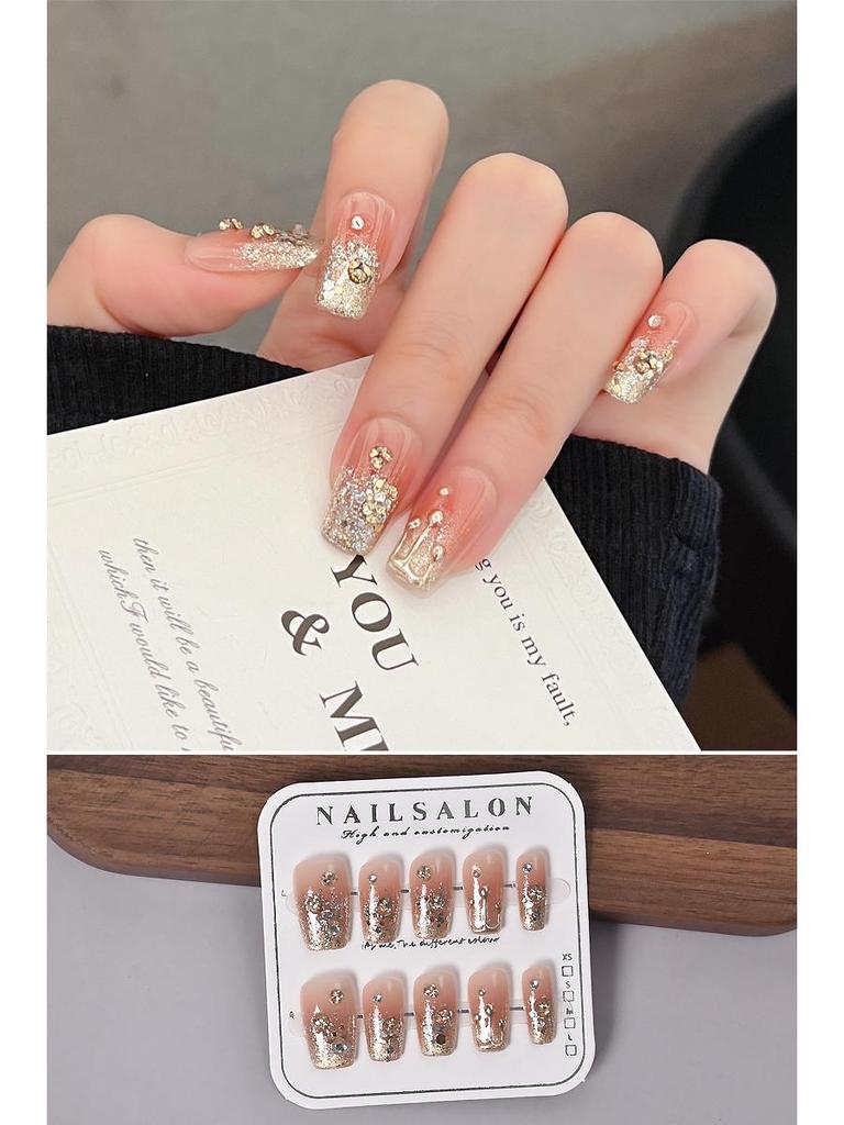 2025 New Style Rich Girl Medium-Length High-End Wearable Nail Stickers & Tips for Brides