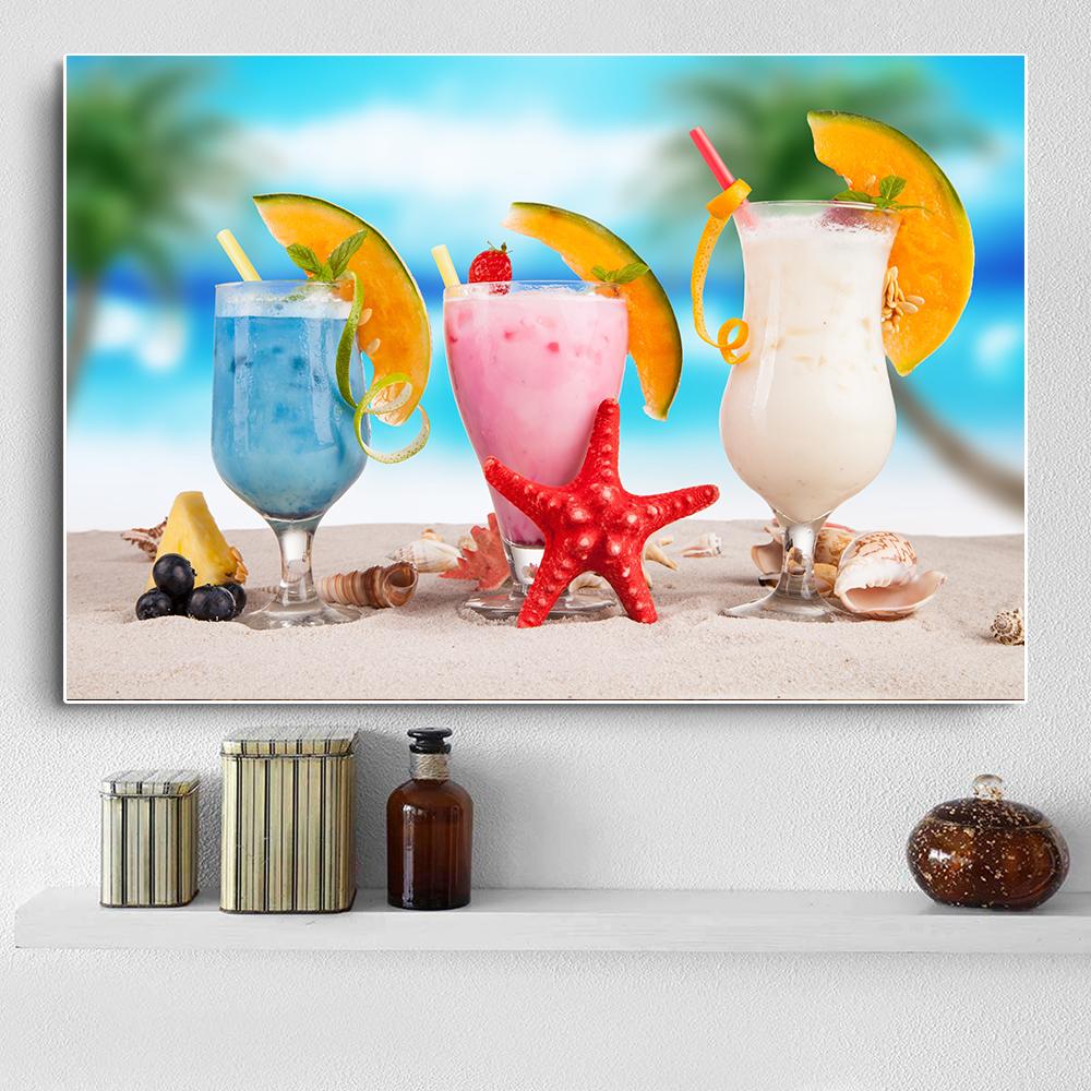 Modern Fresh Fruit Juices and Cocktails Canvas Painting Summer Sea Wall Picture Posters and Prints for Living Room Decor Cuadros