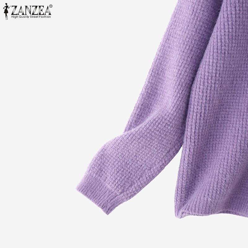 ZANZEA Herbst Elegante Damen V-Ausschnitt Langarm Textur Lässige Strickwaren Cardigans
