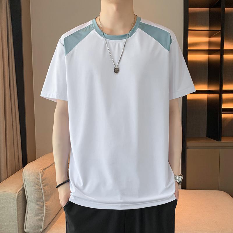 Camiseta de Seda de Hielo para Hombre Fina Holgada Elástica de Secado Rápido Top Deportivo de Manga Corta